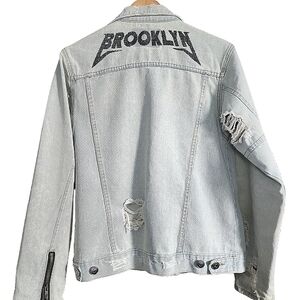 Mens Carbon S Distressed Cotton Gasoline Grunge Boho Light Blue Jean Jacket